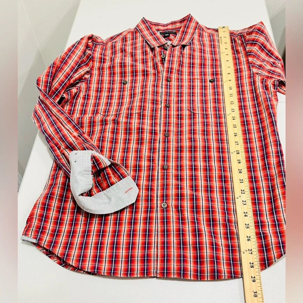Banana Republic Shirt Mens 15-15.5 M Red Blue Plaid Long Sleeve Button Up Cotton